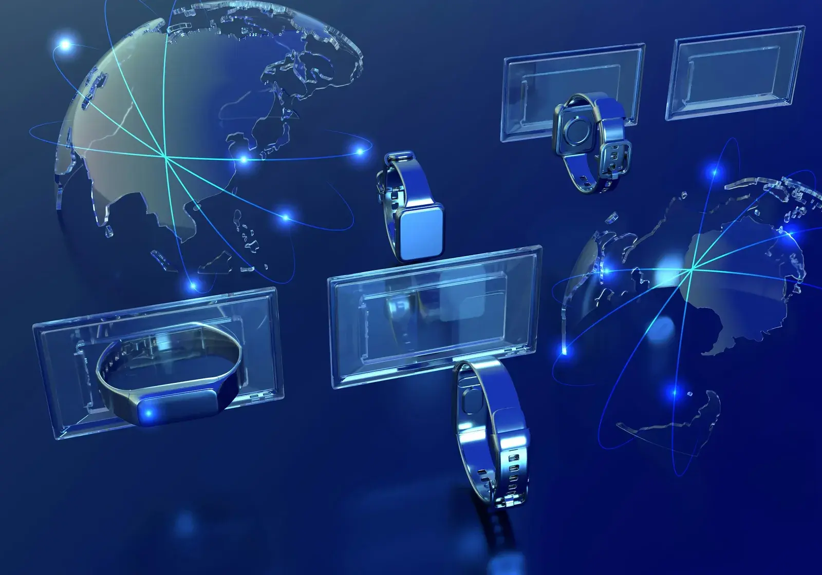 Futuristic technology illustration in deep blue tones